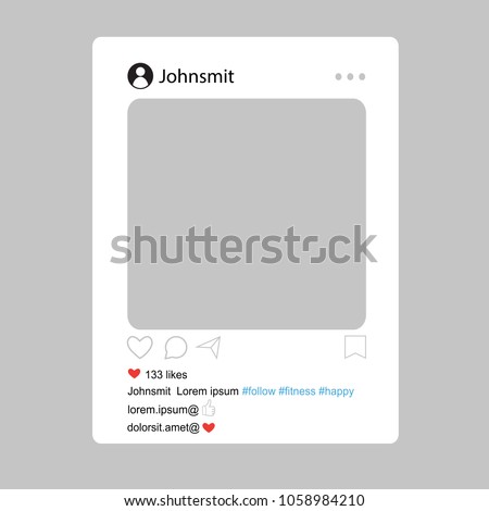 Social network interface frame with flat icons isolated on gray background. Photo frame Mockup. Useful for web site, marketing, ui and app. Modern vector illustration EPS10