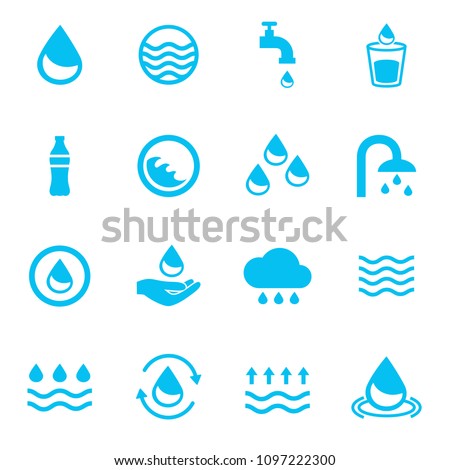 Water icons set isolated on white background. Modern water icons for web site,mobile app,backdrop and logo template. Flat icons for poster,placard and banner. Creative art concept, vector illustration