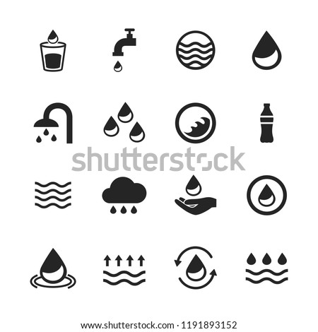 Water icons set isolated on white background. Modern water icons for web site,mobile app and logo template. Flat icons for labels and logotype. Creative art concept, vector illustration