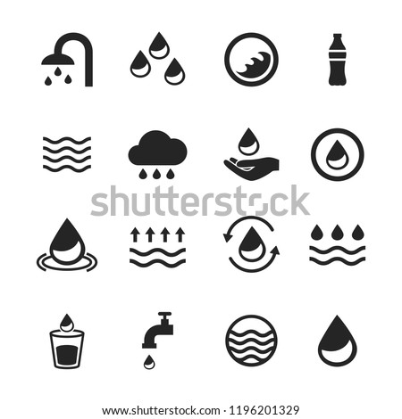 Water icons set isolated on white background. Modern water icons for web site,mobile app and logo template. Flat icons for labels and logotype. Creative art concept, vector illustration