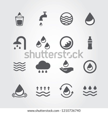 Water icons set isolated on gray background. Modern water icons for web site,mobile app and logo template. Flat icons for labels and logotype. Creative art concept, vector illustration