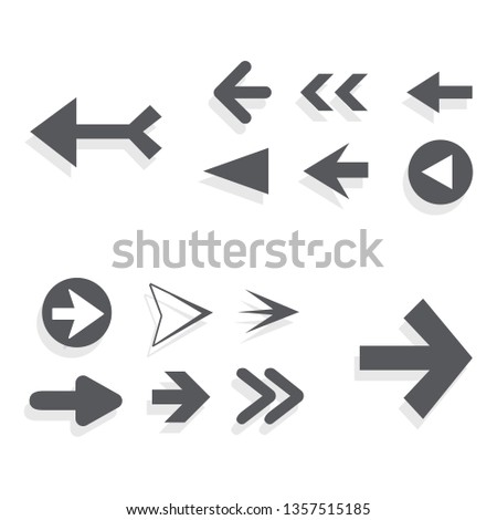 Arrow icon set isolated on white background. Trendy collection of different arrow icons in flat style for web site. Creative arrows right and left template for app, ui and logo. Vector illustration
