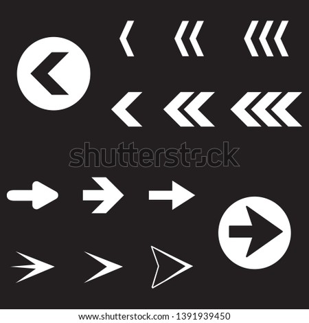 Arrow back and right icon set isolated on white background. Trendy collection of different arrow icons in flat style for web site, app and ui. White arrows right and left template. Vector illustration