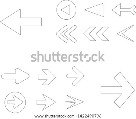 Arrow icon set isolated on white background. Trendy thin line collection of different arrow icons in flat style for web site.Creative arrows right and left template for app and ui. Vector illustration