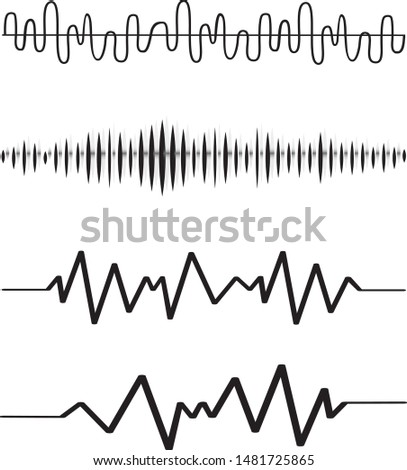 Sound audio wave. Vector set isolated on white background. Sound waves for voice recording tattoo, music audio icon, eq, radio logo and waveform. Musical melody design. Soundwave audio music vector