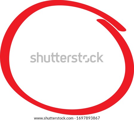 Red circle pen draw. Highlight hand drawn circle isolated on white background. Handwritten red circle. For marker pen, pencil, logo and text check. Vector illustration