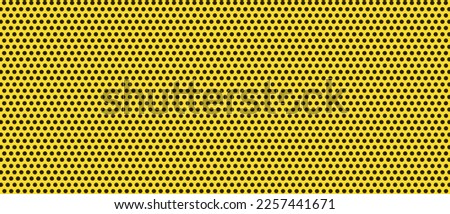 Black polka dot pattern on yellow background. Straight dot pattern for backdrop and wallpaper template. Classic polka dot lines with repeat stripes texture. Polka background, vector illustration