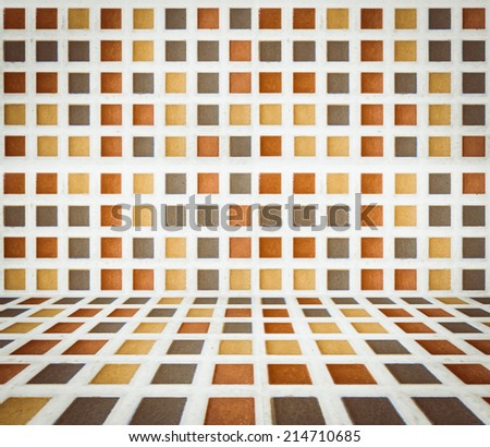Tile mosaic room pastel color.