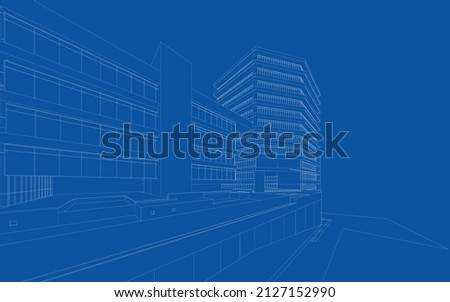Image, Stock Photo Abstract architecture sketch. Reflective glass facade of office building from frog perspective.