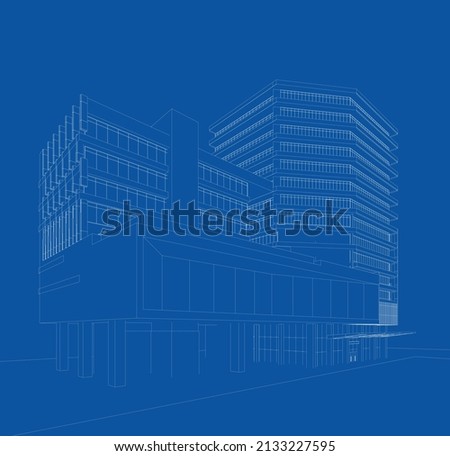 Similar – Image, Stock Photo Abstract architecture sketch. Reflective glass facade of office building from frog perspective.