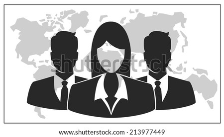 People icon, Group of business people with leader on foreground and map on background