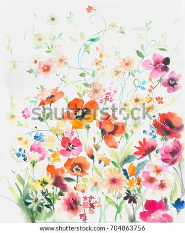 The flowers in the sunny day, the leaves and flowers art design
