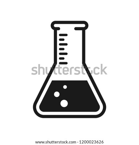 Erlenmeyer flask with water solution. Science lab concept, simple flat design. Isolate on white background.