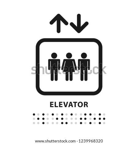 Elevator with braille sign. Line vector. Isolate on white background.