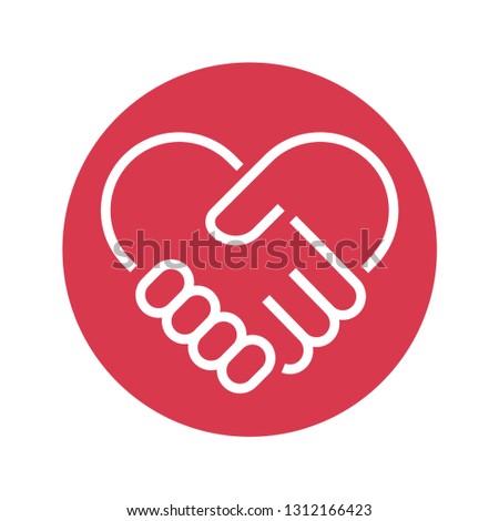 Handshake heart flat icon. Stroke outline style. Line vector. Isolate on white background.