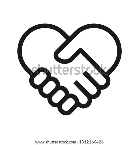 Handshake heart icon. Stroke outline style. Line vector. Isolate on white background.