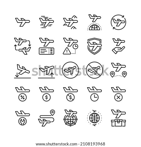 Plane icons set. Outline style. Vector. Isolate on white background.
