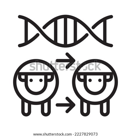 Cloning icon. Sheep and DNA structure. Outline style. Vector. Isolate on white background.