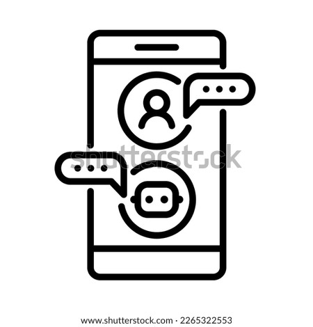 Chat Bot Icon. Conversation between user and chatbot on mobile screen. Outline style. Vector. Isolate on white background.