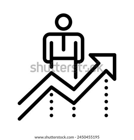 High employee rate icon. Human with growth arrow. Outline style. Vector. Isolate on white background.