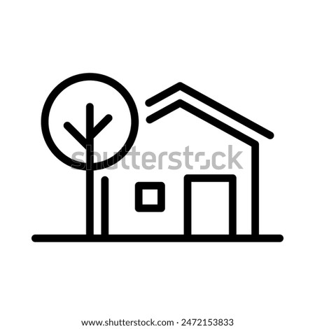 Detached house with tree. Simple line icon. Isolate on white background. Vector.