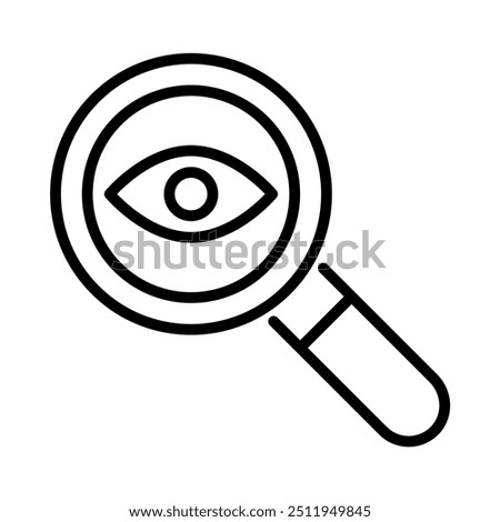 Magnifying glass with eye icon. Outline style. Vector. Isolate on white background.