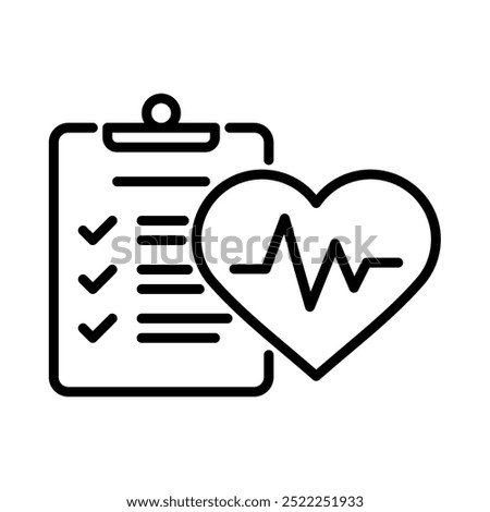 Health checkup icon. Heart wave with clipboard. Outline style. Vector. Isolate on white background.