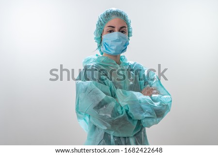 Similar – Image, Stock Photo Man with sanitary mask with possible olive allergy or fear of coronavirus