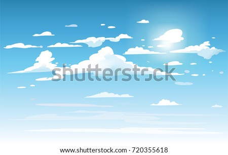Vector blue sky clouds. Anime clean style. Background design