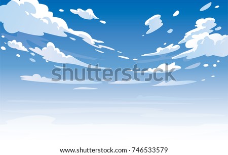 Vector day landscape sky clouds.Anime clean style. Background design