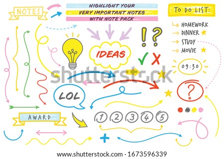 Doodle Style Note Taking Vector Set (Live Stroke Path)