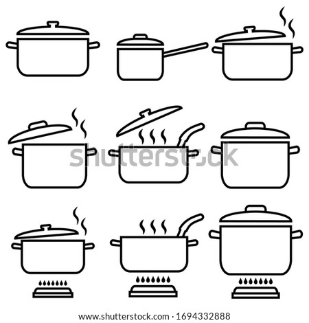 Pan, saucepan line set icon , logo isolated on white background