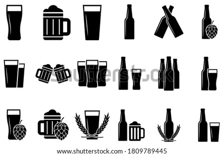 Beer set icons, hop logo isolated on white background