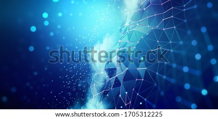 Big data and cybersecurity 3D illustration. Neural network and cloud technologies. Global database and artificial intelligence. Bright, colorful background with bokeh effect
