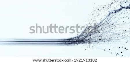 Data stream. Big data 3D illustration. Neural network and cloud technologies. Global database and artificial intelligence. Bright, black and white background with bokeh effect