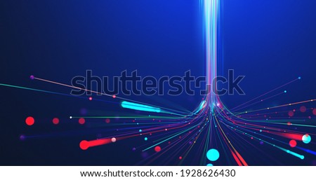 5G technology wireless data transmission, high-speed internet. Information flow in abstract cyberspace. 3d illustration of big data digital funnel