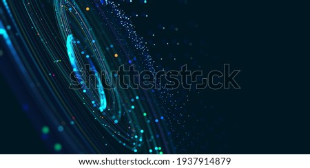 Big Data concept. Digital neural network. Introduction of artificial intelligence. Cyberspace of future. Abstract business 3D illustration, shallow depth of field