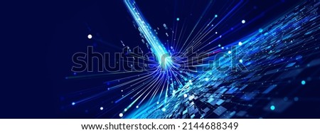 Futuristic data stream 3d illustration. Data transfer technology. Cyberpunk, Big data and cybersecurity. Cyberspace, blockchain transactions. Abstract technological background Сток-фото © 