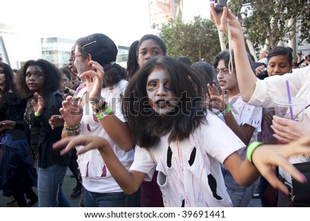 LOS ANGELES - OCTOBER 24: Girl dressed as a zombie for the record breaking 2009 Thrill the World. Over 3000 danced to \