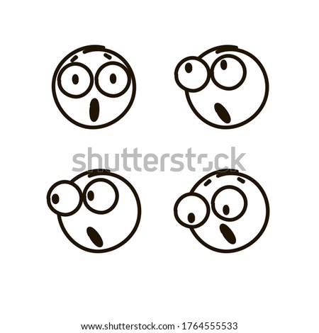 Vector outline style surprised emoji icons set. Web logo collection. For digital design, banners, postcards, prints, decor. Isolated and hand drawn cartoon illustration. Modern symbols and sign.