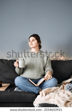 Similar – Foto Bild Serene schwangere Frau lesen Buch am Morgen