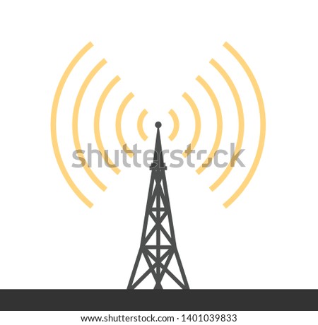Black telecommunications signal transmitter. Vector illustration icon of a radio tower silhouette. Telecommunications and broadcasting industry concept icon. - Vector illustration