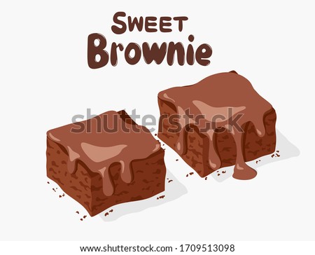 vector chocolate brownies isolated on white background. two brownie cake pieces as homemade dessert food