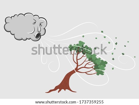  image of a Windy Day Trees and Cloud Blowing Wind cartoon. vector illustration