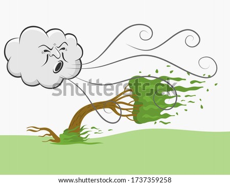  image of a Windy Day Trees and Cloud Blowing Wind cartoon. vector illustration