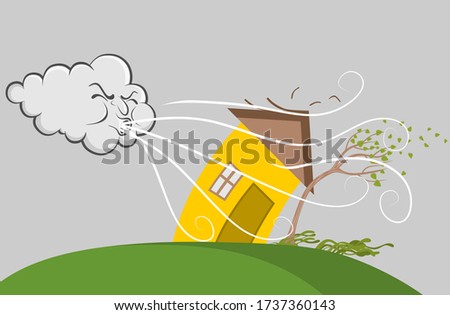  image of a Windy Day Trees and Cloud Blowing Wind cartoon. vector illustration