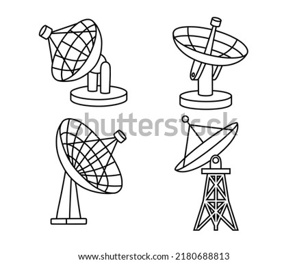set of Satellite dish icon in outline style on a white background.