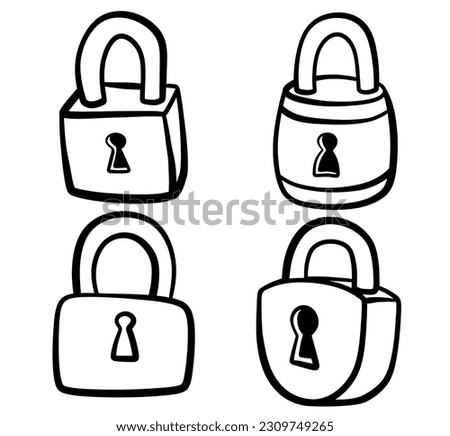 set of hand drawn padlock icon illustration doodle style.