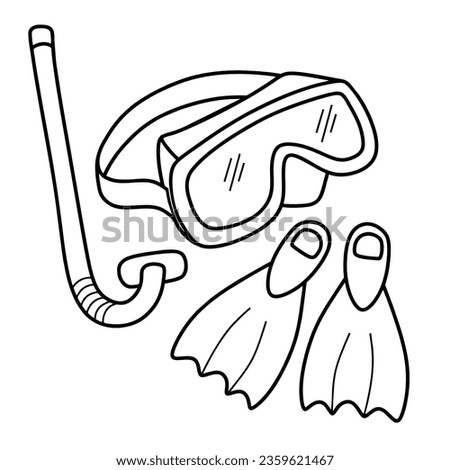 doodle icon of diving mask and flippers in doodle style isolated on white background.