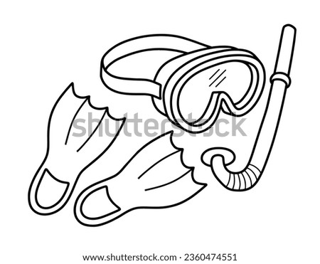 doodle icon of diving mask and flippers in doodle style isolated on white background.